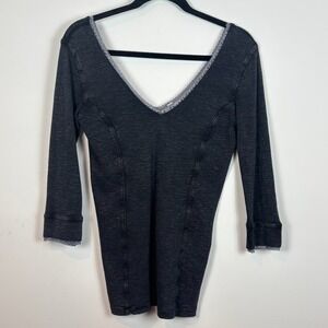 Ecote Pointelle Knit 3/4 Sleeve Lace Trim Top Womens MED Y2K Fairy Grunge Goth